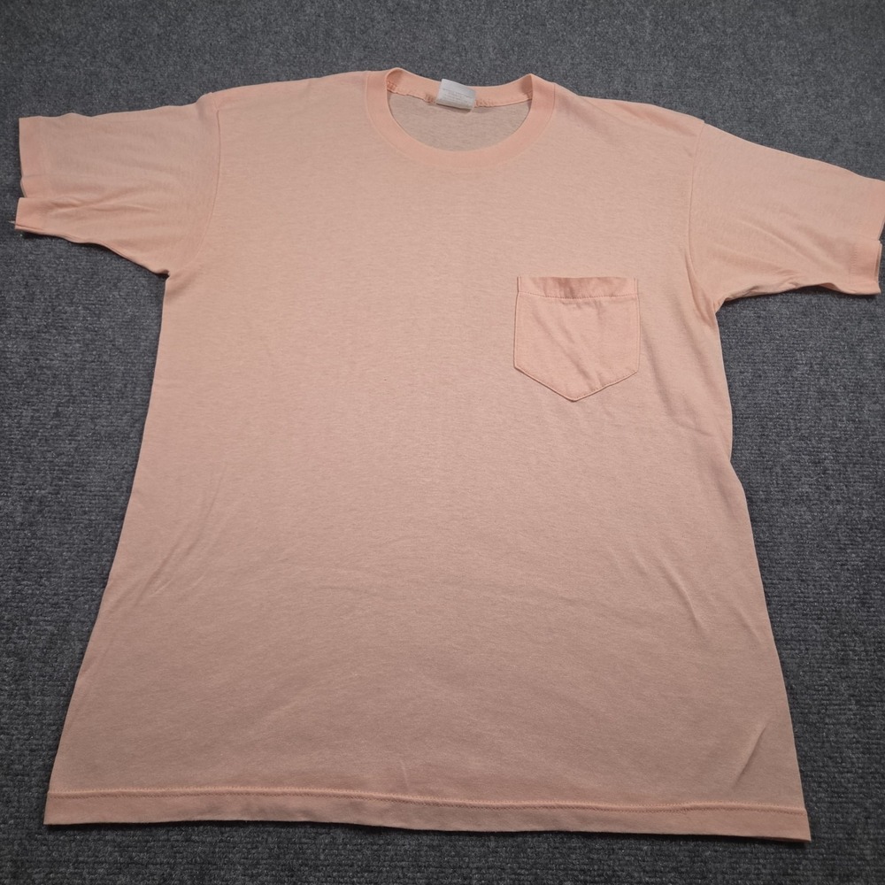 Vintage 70s Faded Peach Paper Thin Single Stitch Selvedge Pocket T-shirt L USA